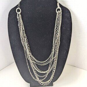 Vintage Multi Strand Silver Tone Statement Chain Necklace